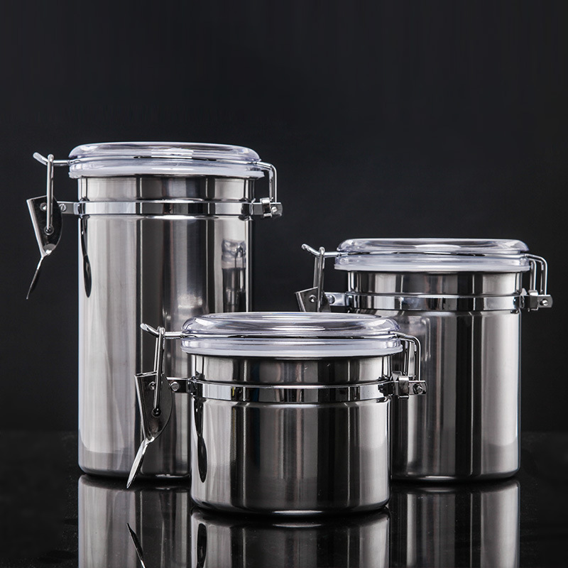 Coffee Tea Bean - Stainless Steel Airtight Canister with Hygrometer