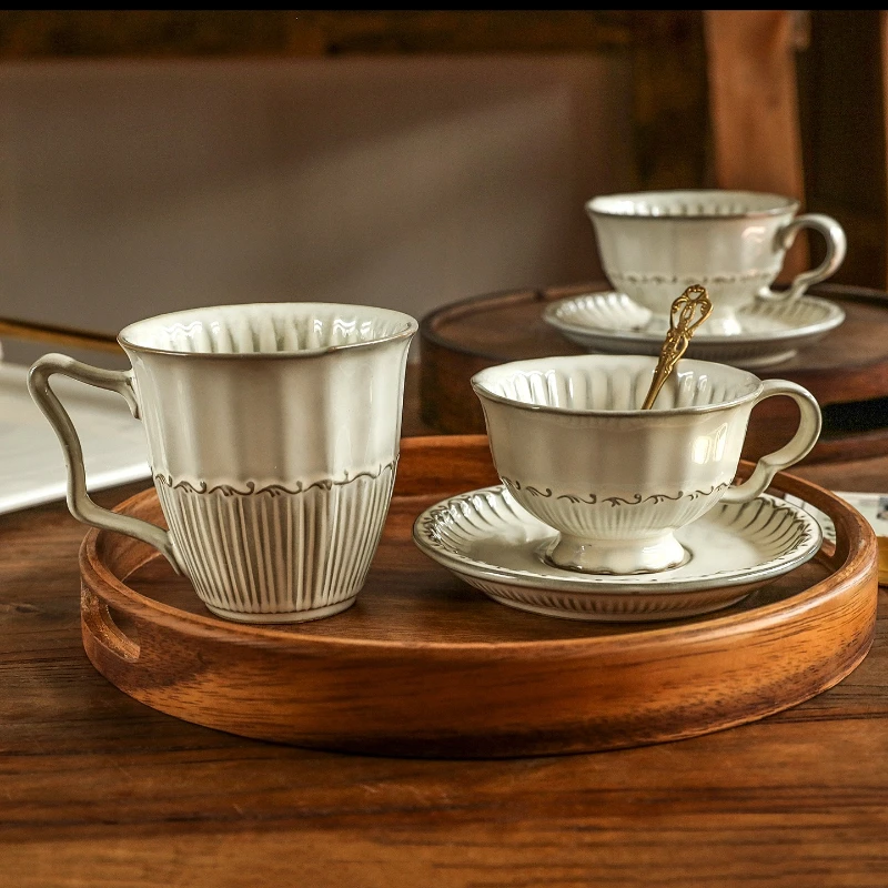 Coffee Tea English - Nordic retro relief ceramic coffee cup