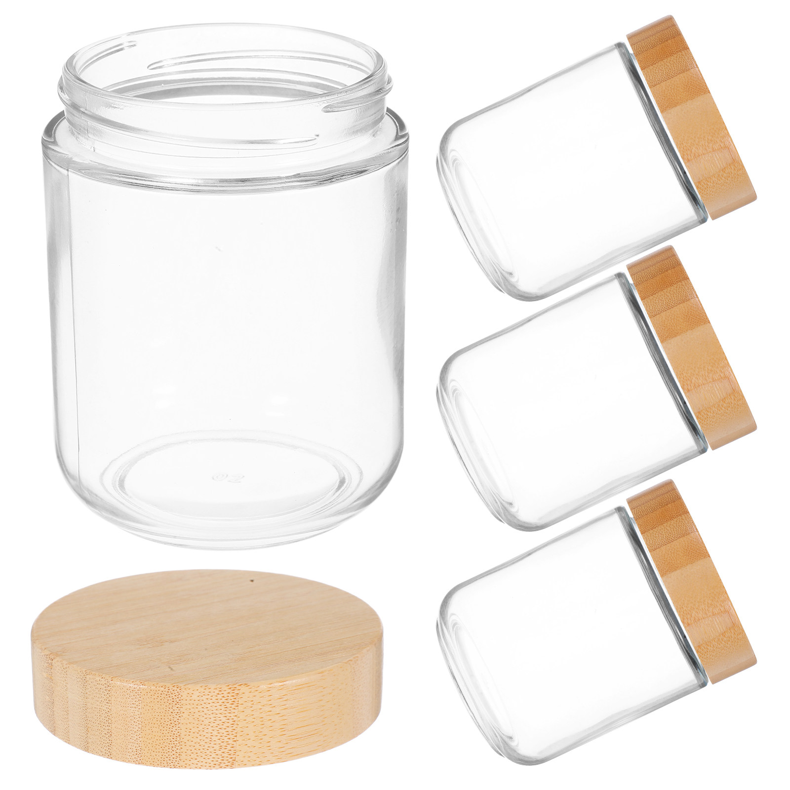 Coffee Tea Bean - 4Pcs Sturdy Glass Canisters with Bamboo