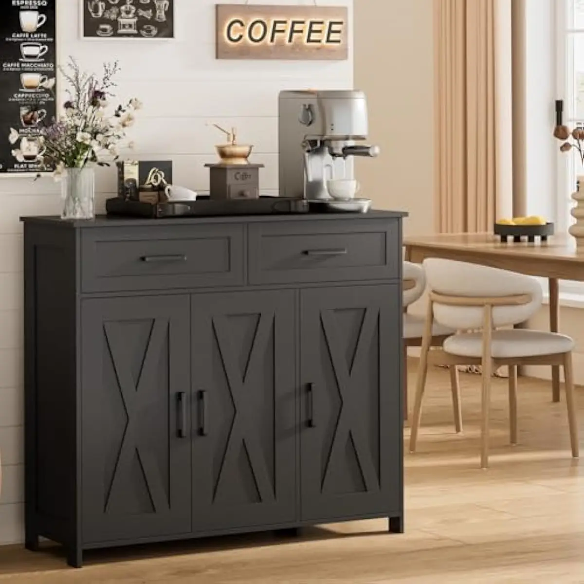 Coffee Bar Storage Cabinet wit - đánh giá và giá Coffee & Tea Restaurant