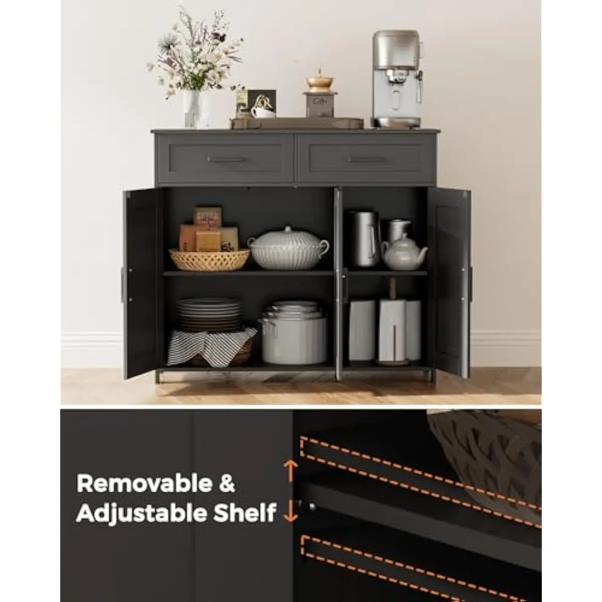 Coffee Bar Storage Cabinet wit - đánh giá và giá Coffee & Tea Restaurant
