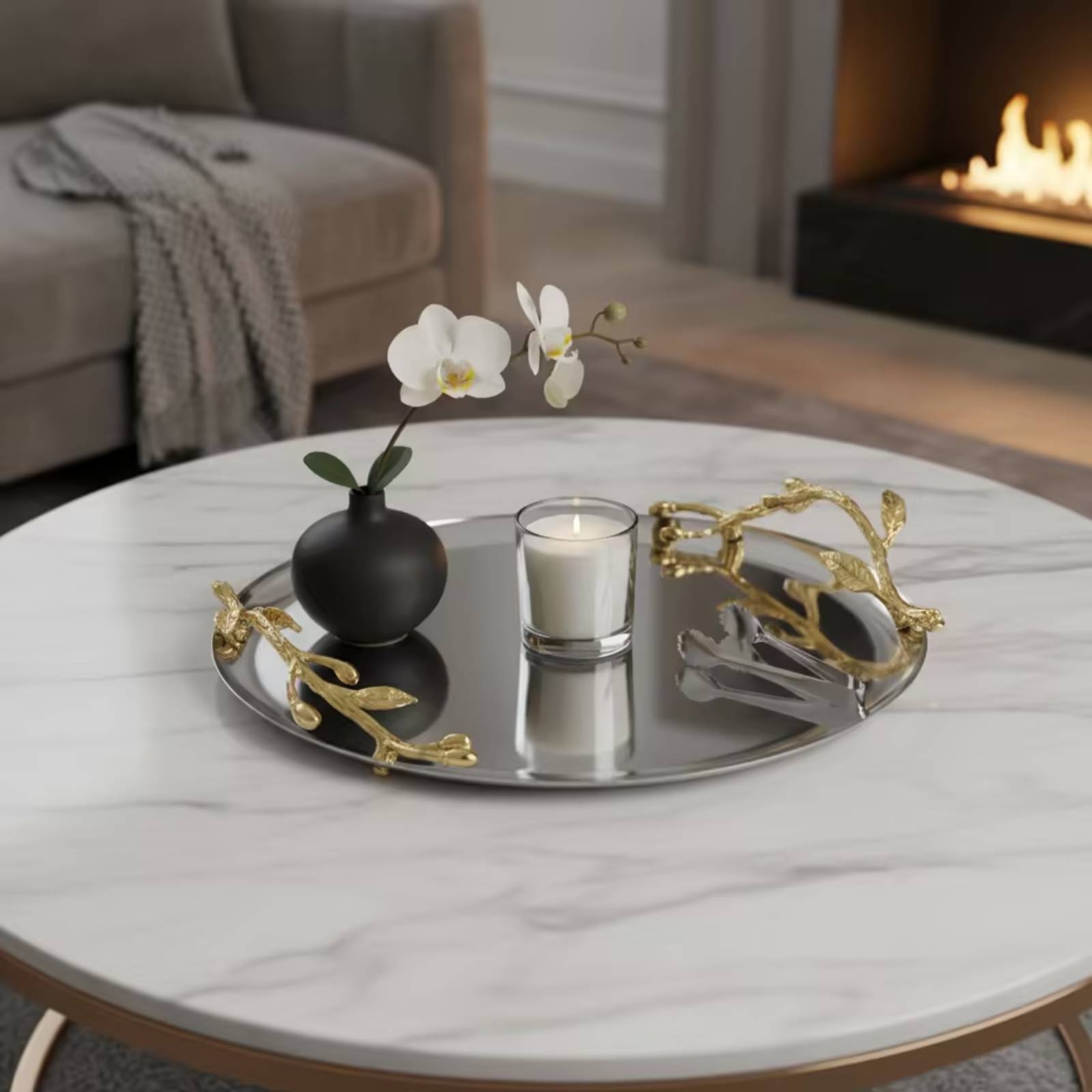 Round Decorative Tray Home Tea - đánh giá và giá Coffee Tea For Plants